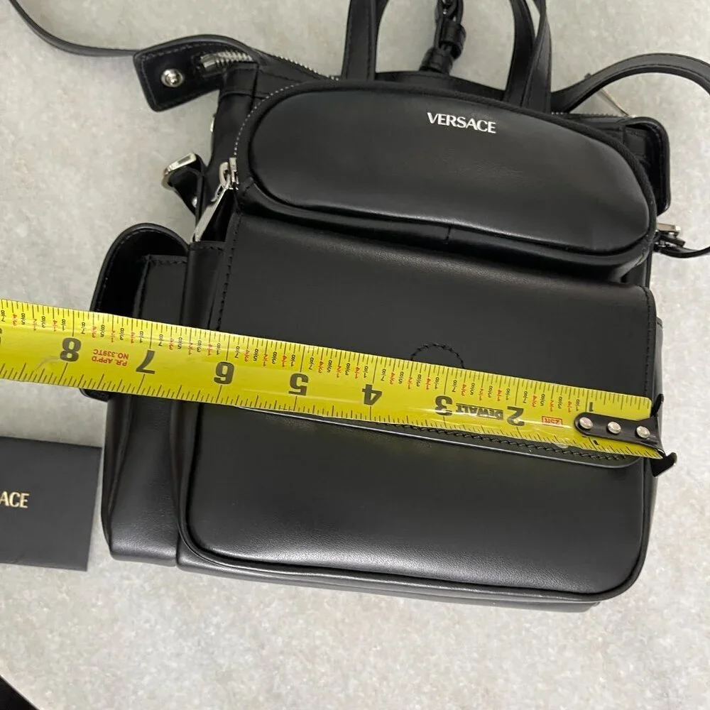 Versace Black Men's Leather multi-compartment messenger shoulder bag‎ 1012234